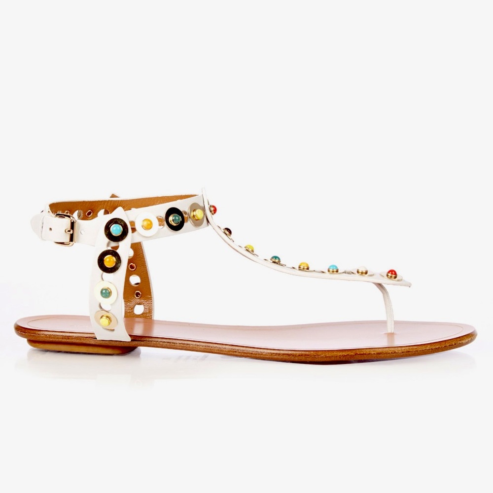 Aquazzura Byzantine studded white leather sandals. Size 9 / 39.5. Multicolor